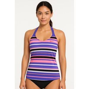 Nike‎ Tankini Top Womens Medium Pink Purple Halter Striped Multicolor Swim